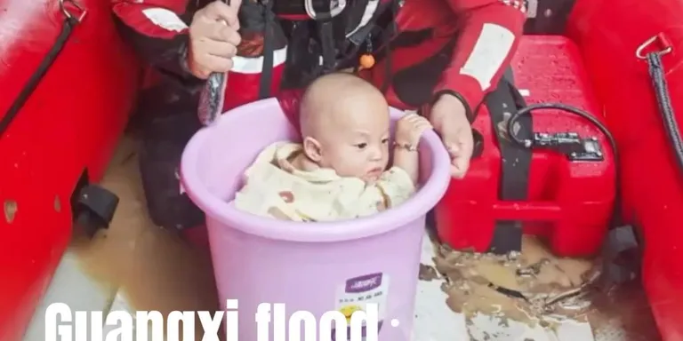 Buckets become makeshift cradles in Guangxi flood rescues