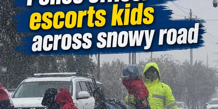 Cold snow, warm hug: Police officer escorts kids across road in Xinjiang, China